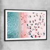 Beach and coastal wall art print of Bondi Pink Aerial with black glass front frame