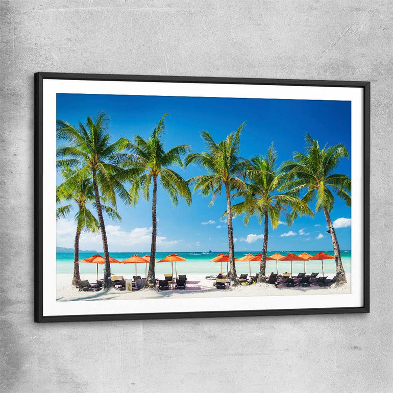 Beach and coastal wall art print of Boracay Paradise with black glass front frame