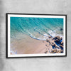 Beach and coastal wall art print of Byron Bay Rocks with black glass front frame
