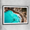 Beach and coastal wall art print of Crystal Clear Tides with black glass front frame