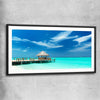 Beach and coastal wall art print of Exotic Beach Bar with black glass front frame