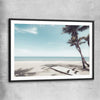 Beach and coastal wall art print of Palm Tropics with black glass front frame