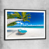 Beach and coastal wall art print of Paradise Swing with black glass front frame
