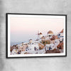 Beach and coastal wall art print of Santorini Sunrise with black glass front frame