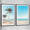 Beach and coastal wall art print of Surfing Break Pair with black glass front frame