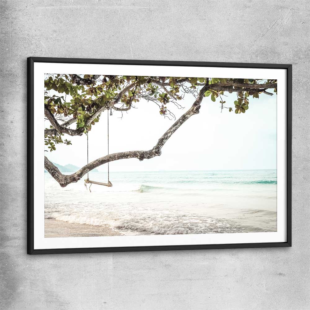 Beach and coastal wall art print of Tropical Beach with black glass front frame