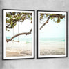 Beach and coastal wall art print of Tropical Beach Pair with black glass front frame