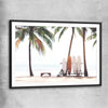 Beach and coastal wall art print of Tropical Boards with black glass front frame