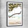 Beach and coastal wall art print of Tropical Swing with black glass front frame