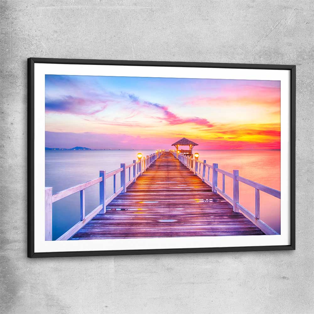 Beach and coastal wall art print of Walking Into Stillness with black glass front frame