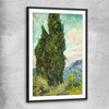 Classic wall art and canvas print of Cypresses Van Gogh with black glass front frame