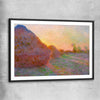 Classic wall art and canvas print of Haystacks Claude Monet with black glass front frame