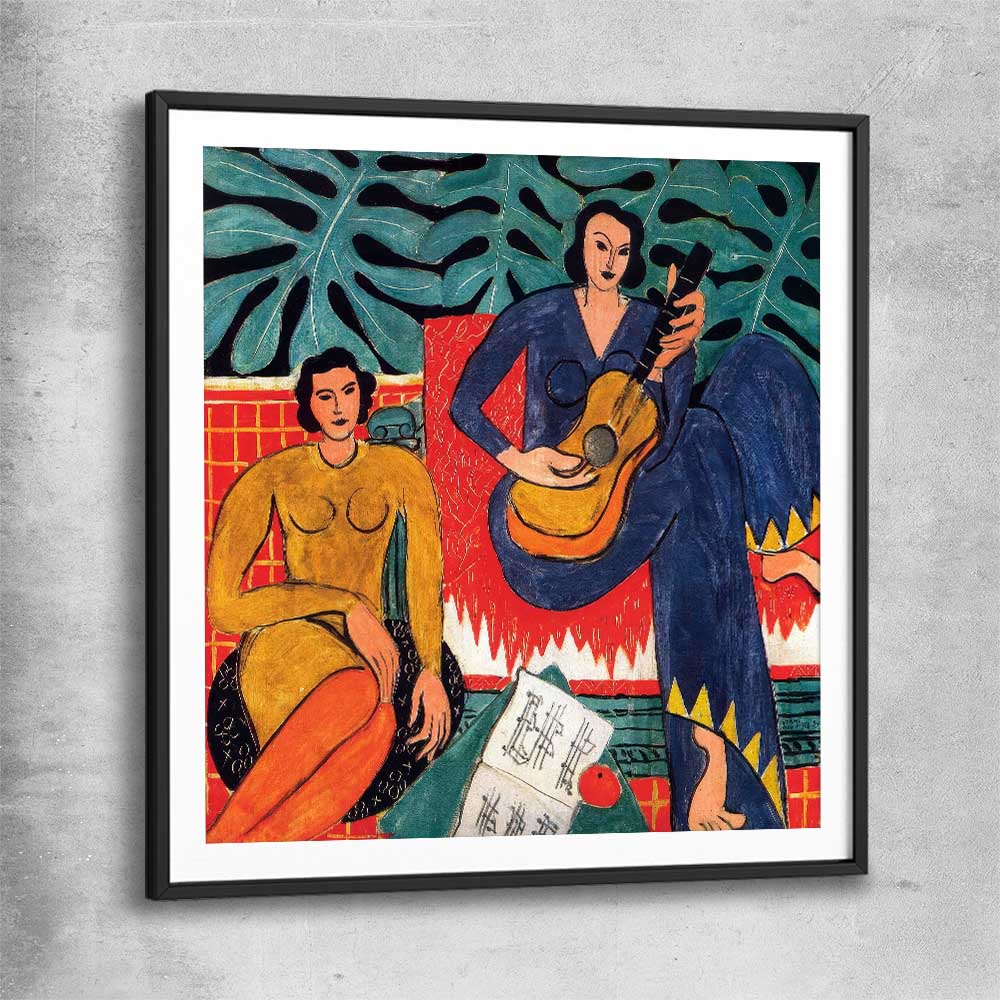 Classic wall art and canvas print of Music Henri Matisse with black glass front frame