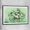 Classic wall art and canvas print of Roses Van Gogh with black glass front frame
