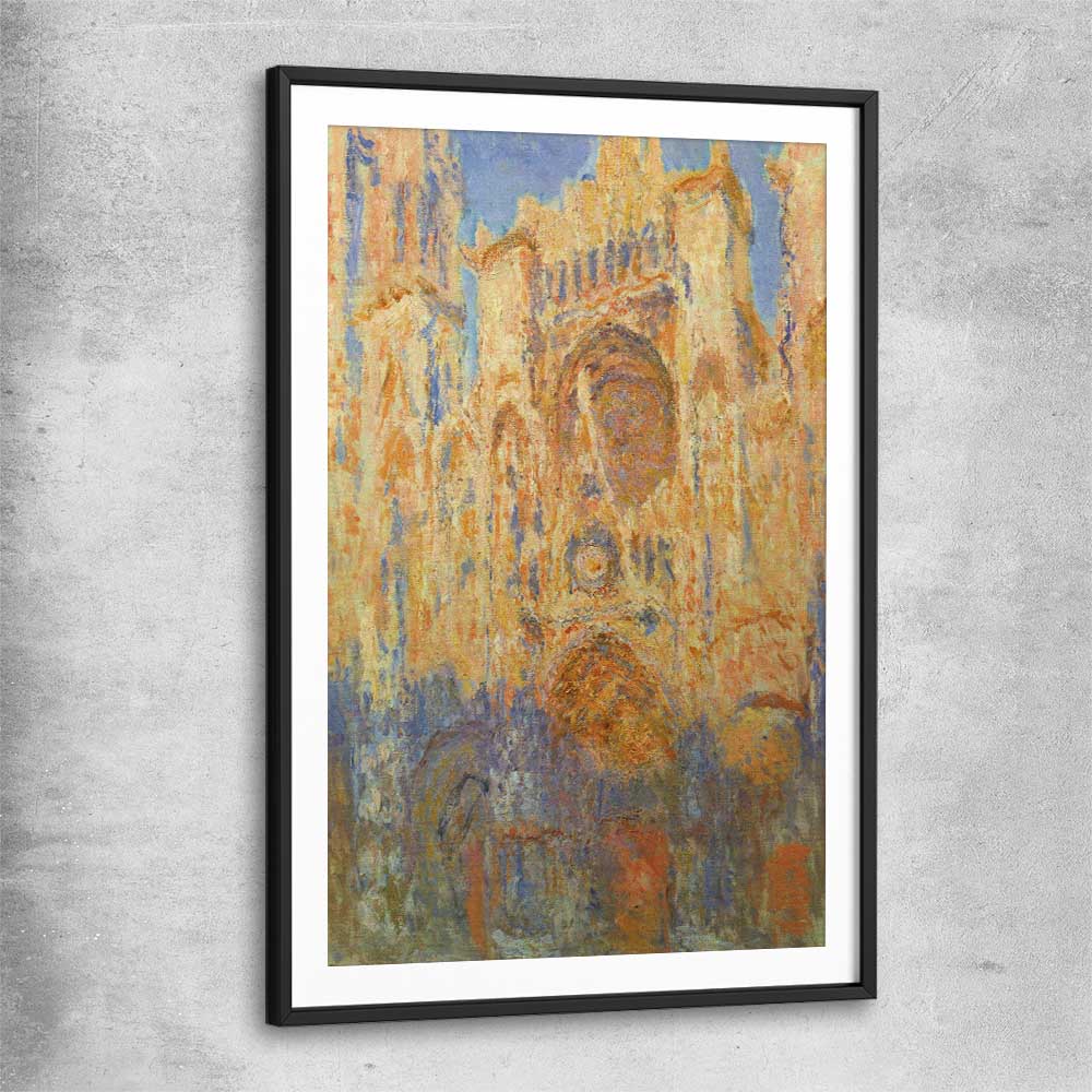 Classic wall art and canvas print of Rouen Cathedral Claude Monet with black glass front frame