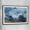 Classic wall art and canvas print of Saint-Lazare Claude Monet with black glass front frame