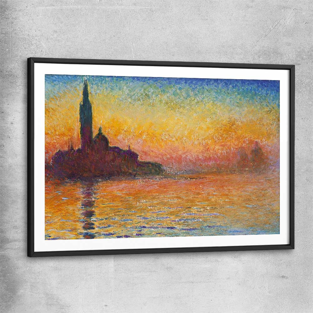 Classic wall art and canvas print of San Giorgio Claude Monet with black glass front frame