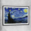 Classic wall art and canvas print of Starry Night Van Gogh with black glass front frame