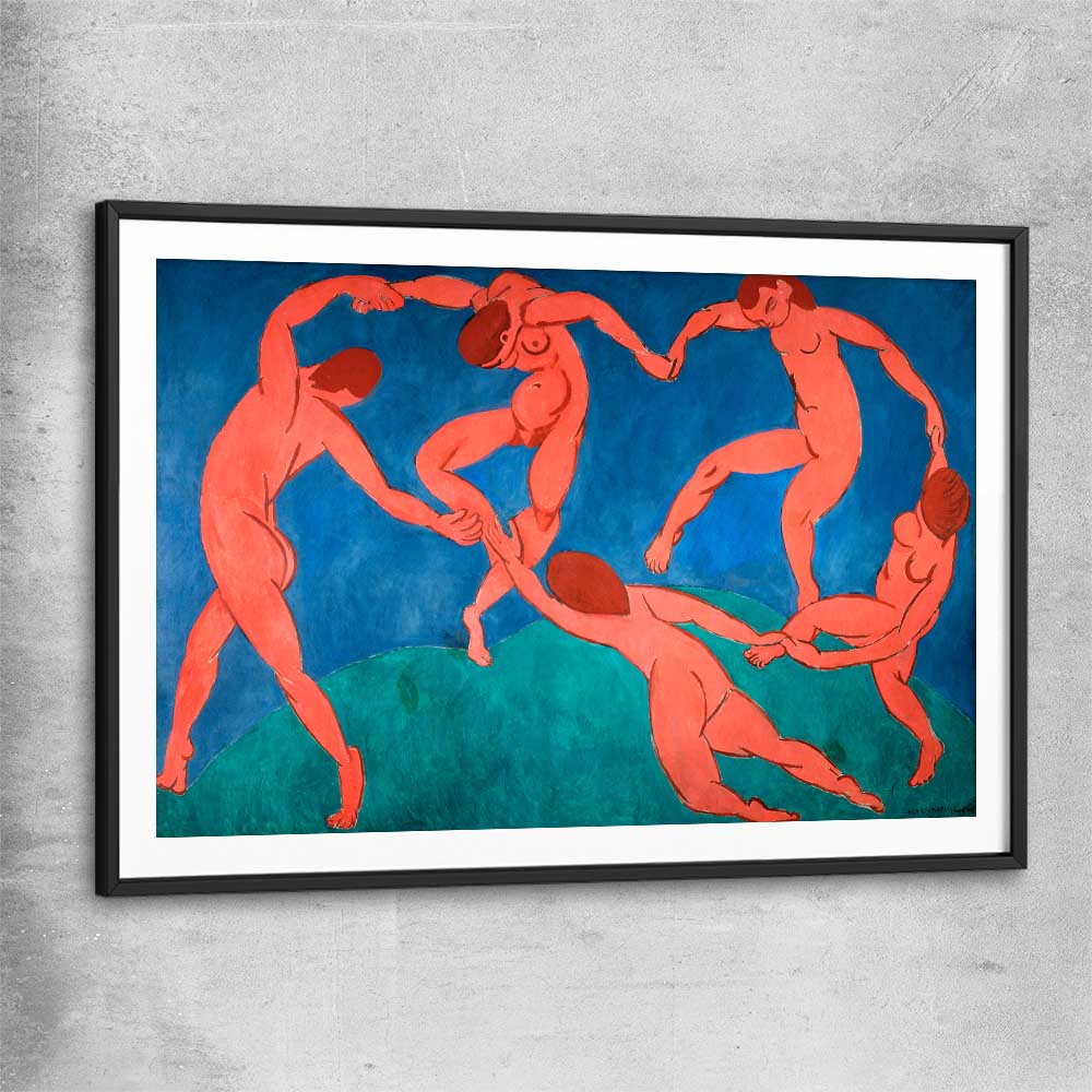 Classic wall art and canvas print of The Dance Henri Matisse with black glass front frame