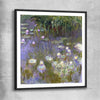 Classic wall art and canvas print of Water Lilies Claude Monet with black glass front frame