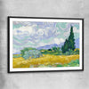 Classic wall art and canvas print of Wheatfield Van Gogh with black glass front frame