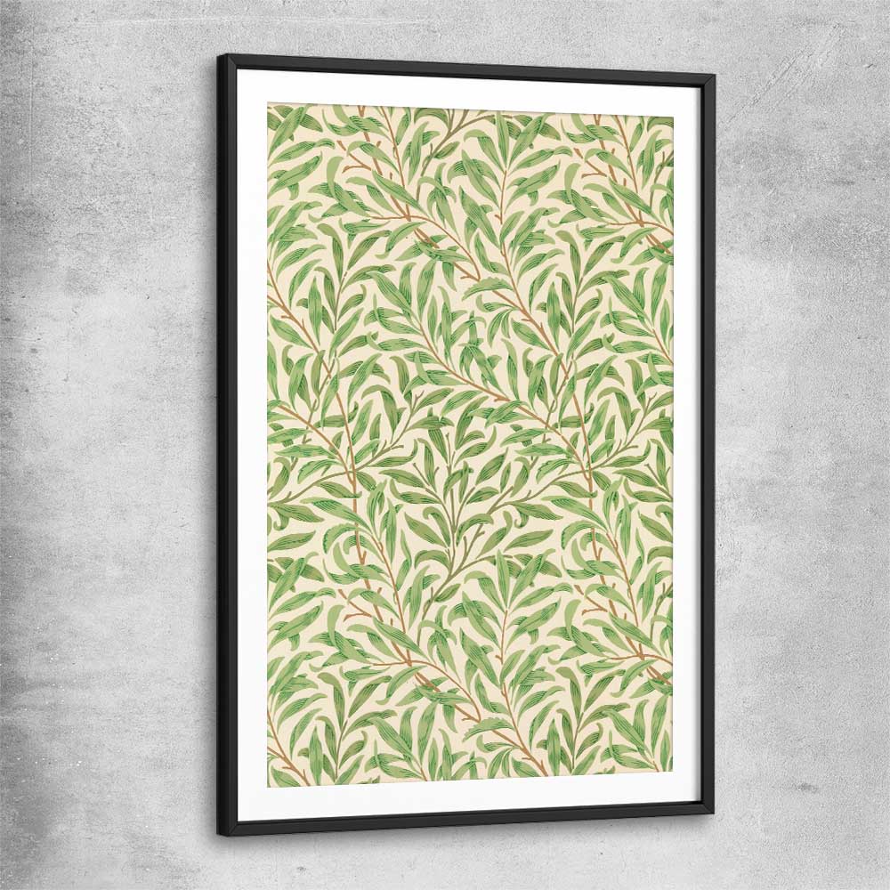 Classic wall art and canvas print of Willow Bough William Morris with black glass front frame