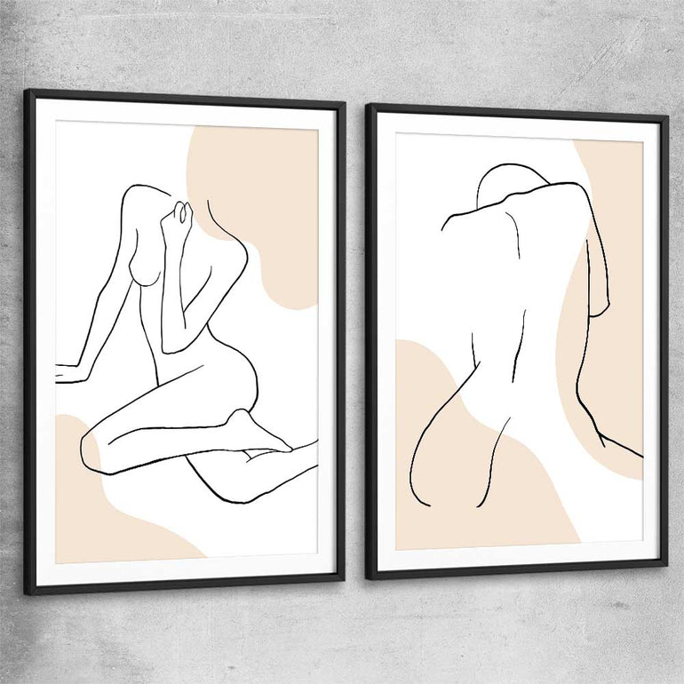 Beige Comfort Pair black glass front frame - part of our high quality fashion canvas wall art and prints collection
