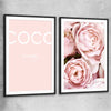 Coco Pink Pair black glass front frame - part of our high quality fashion canvas wall art and prints collection
