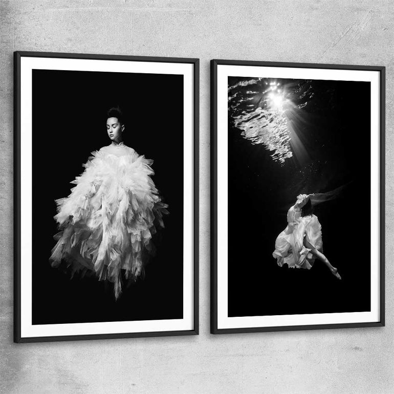 Evening Dress Pair black glass front frame - part of our high quality fashion canvas wall art and prints collection
