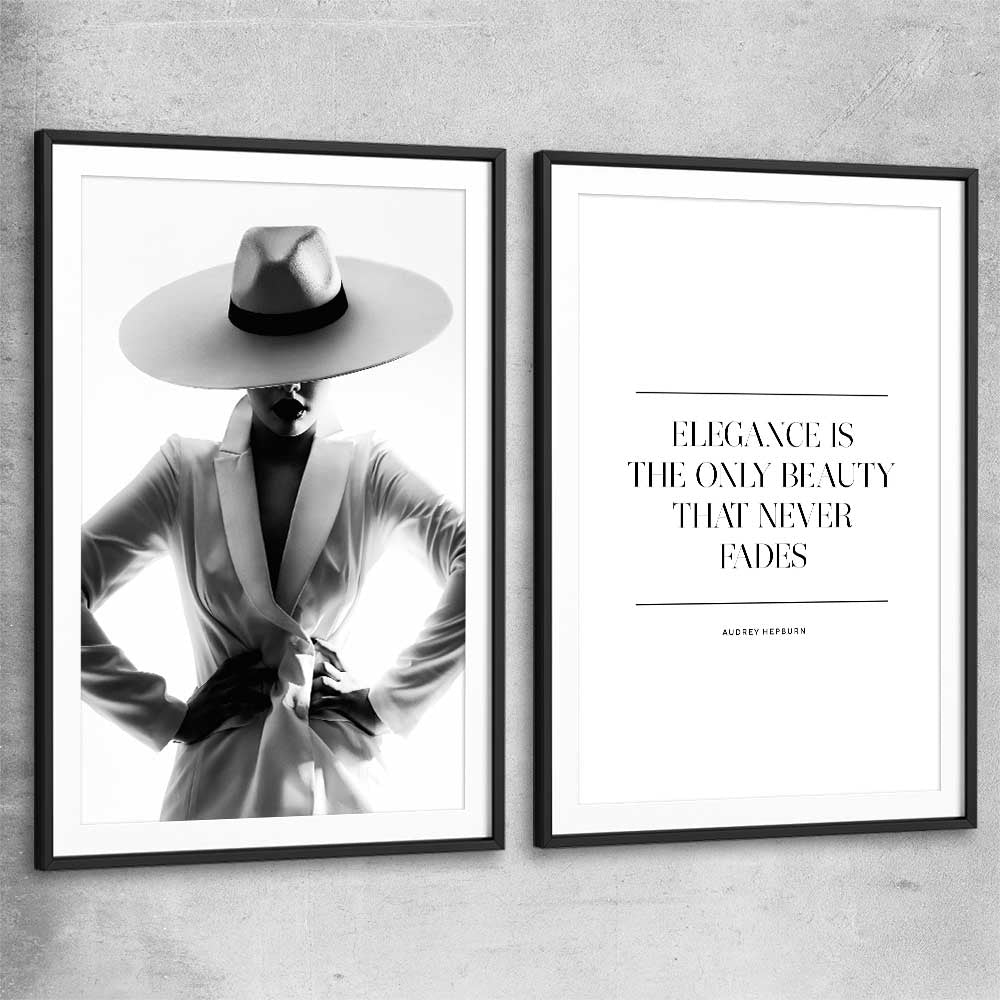 White Hat Gaze Pair black glass front frame - part of our high quality fashion canvas wall art and prints collection