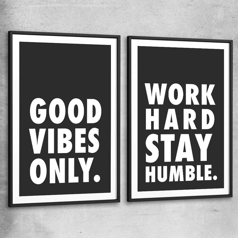 Inspirational wall art print of Good Vibes Pair with black glass front frame