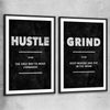 Inspirational wall art print of Hustle Definition Pair with black glass front frame
