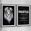 Inspirational wall art print of Lion Gaze Pair with black glass front frame