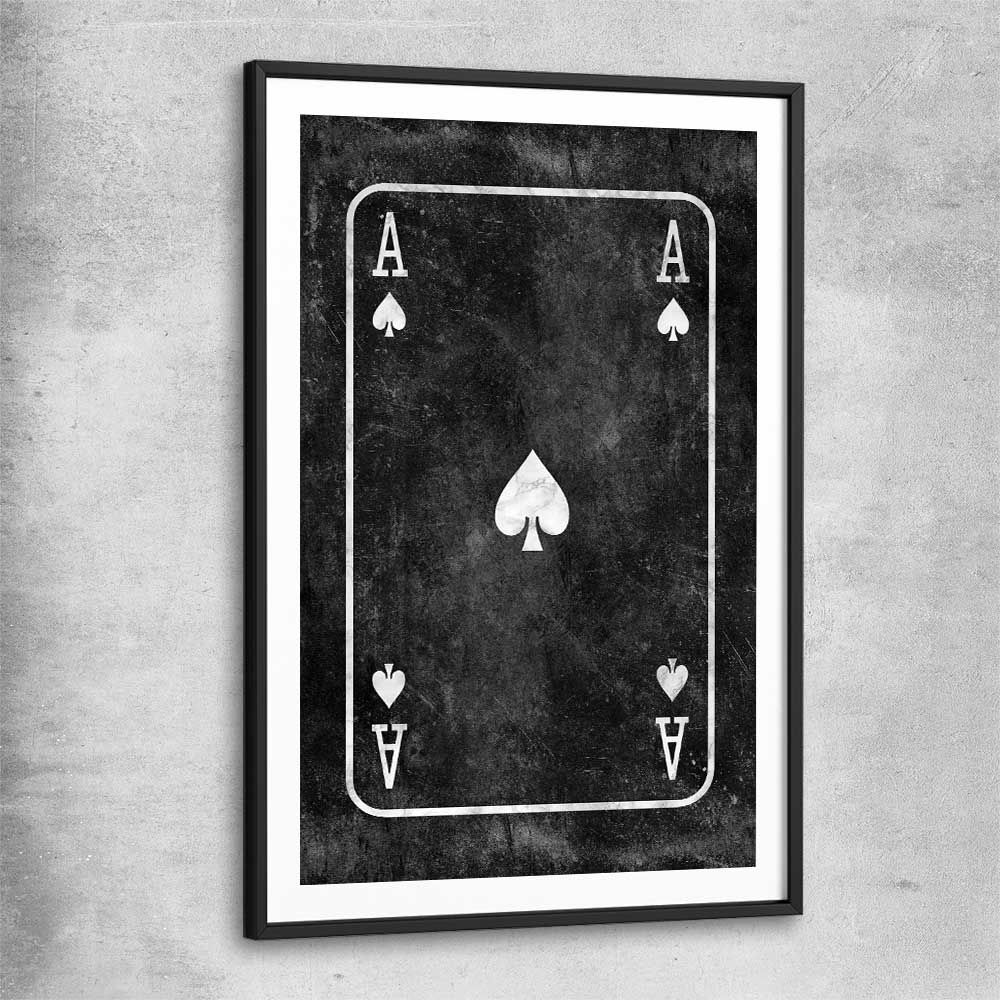 Inspirational wall art print of Marble Ace with black glass front frame