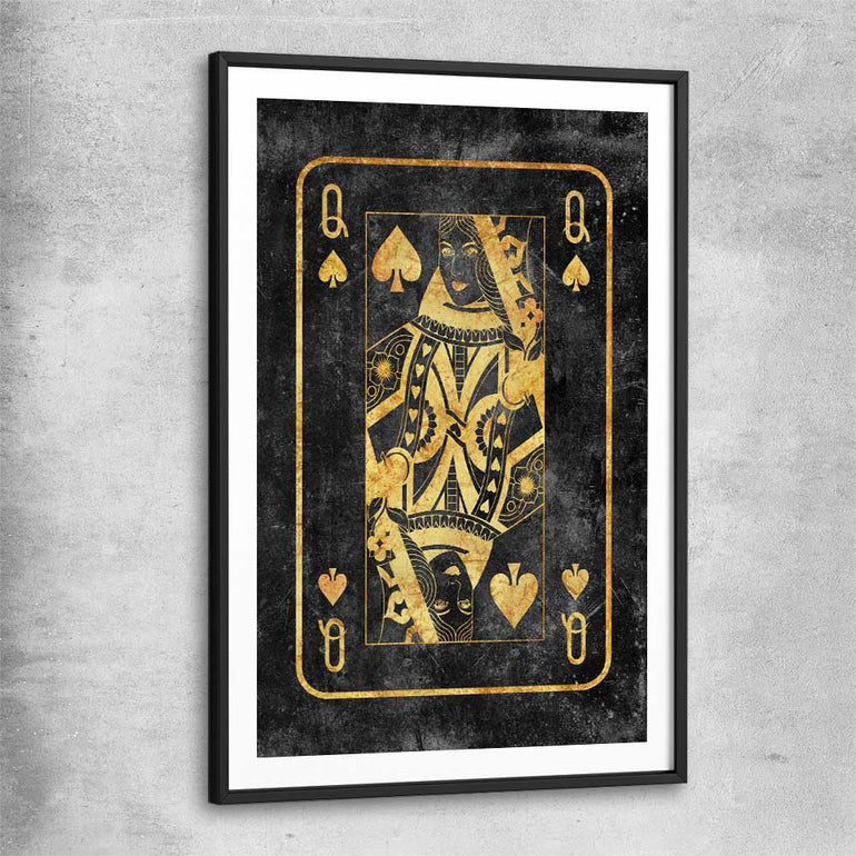 Queen of Spades black glass front frame - part of our high quality fashion canvas wall art and prints collection