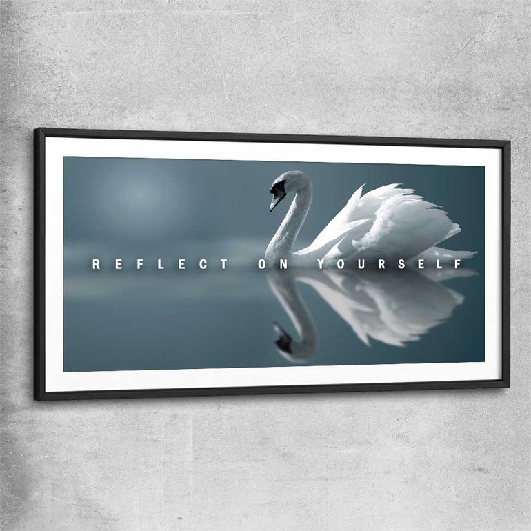 Reflect On Yourself black glass front frame - part of our high quality fashion canvas wall art and prints collection