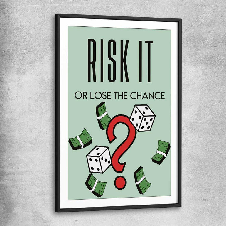 Inspirational wall art print of Roll the Dice with black glass front frame