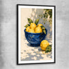 Amalfi Lemons black glass front frame is a colourful and stylish canvas wall art and print suited for the kitchen arean