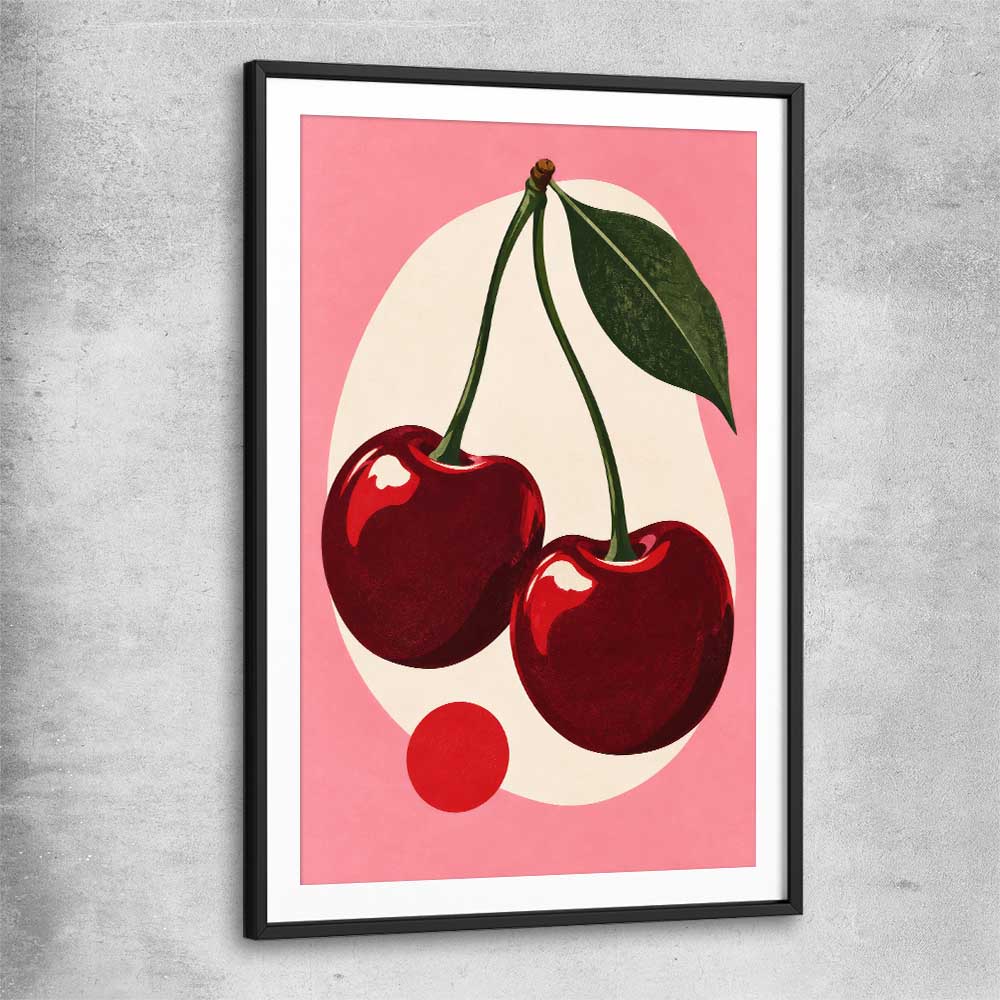 Cherry Crush black glass front frame is a colourful and stylish canvas wall art and print suited for the kitchen arean