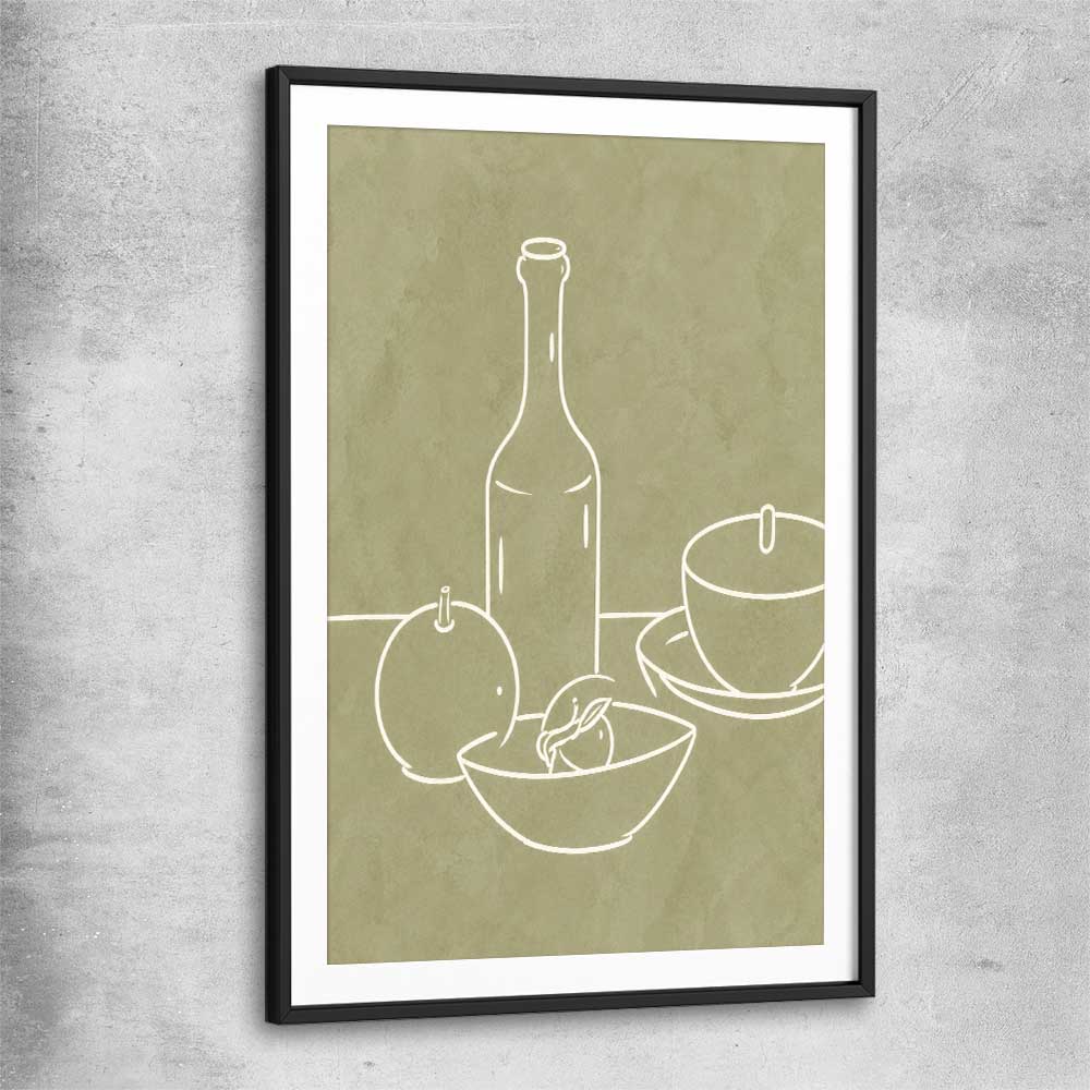 Green Bottle black glass front frame is a colourful and stylish canvas wall art and print suited for the kitchen arean