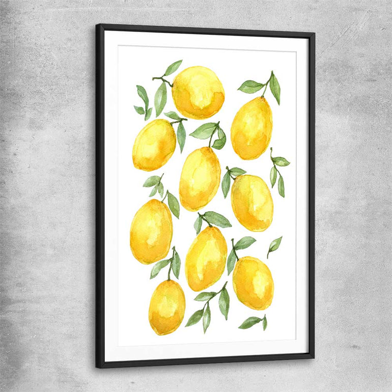 Lemon Bunch black glass front frame is a colourful and stylish canvas wall art and print suited for the kitchen area