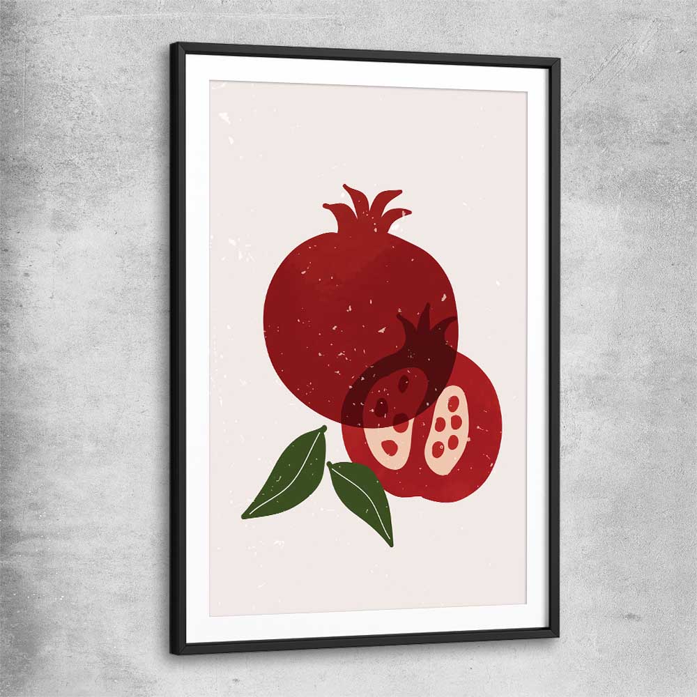Red Pomegranate black glass front frame is a colourful and stylish canvas wall art and print suited for the kitchen area