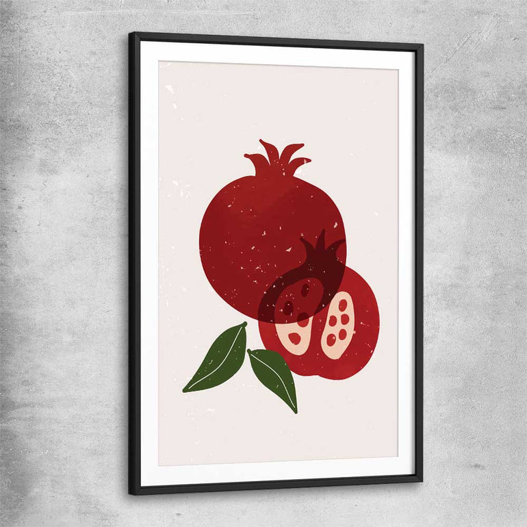 Red Pomegranate black glass front frame is a colourful and stylish canvas wall art and print suited for the kitchen area