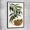 Terracotta Olive Branch black glass front frame is a colourful and stylish canvas wall art and print suited for the kitchen arean