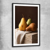Three Pears black glass front frame is a colourful and stylish canvas wall art and print suited for the kitchen arean