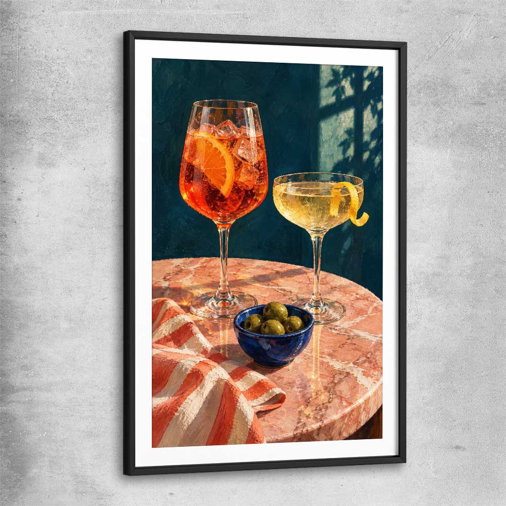 Twilight Aperitivo black glass front frame is a colourful and stylish canvas wall art and print suited for the kitchen arean