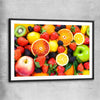 Vibrant Fruit Medley black glass front frame is a colourful and stylish canvas wall art and print suited for the kitchen arean