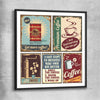 Vintage Coffee Collection black glass front frame is a colourful and stylish canvas wall art and print suited for the kitchen arean