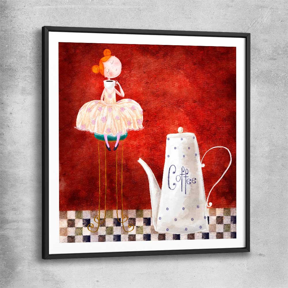 Whimsical Kitchen Life black glass front frame is a colourful and stylish canvas wall art and print suited for the kitchen arean