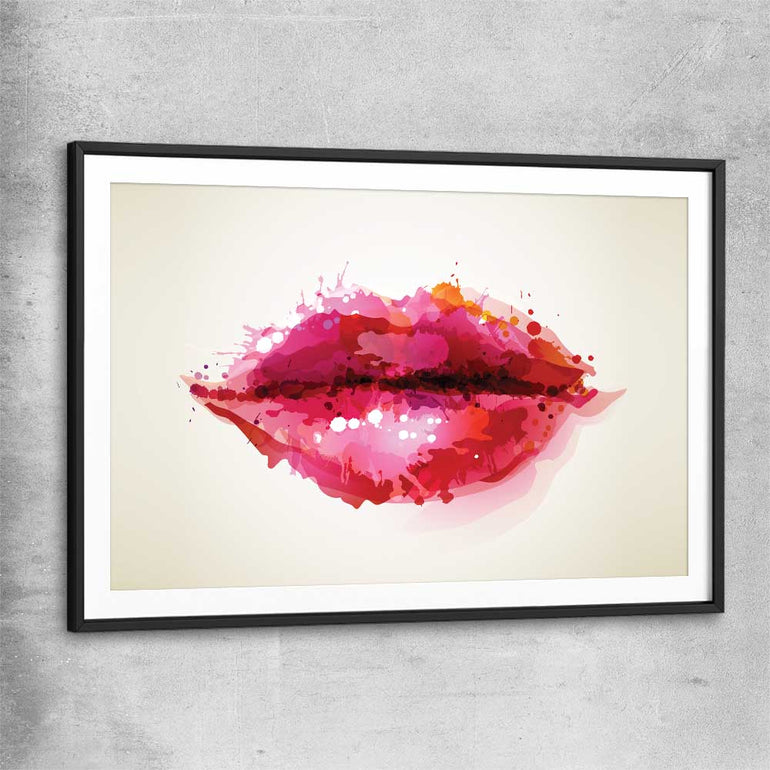 Abstract Lips black glass front frame - part of our high quality canvas lips wall art collection